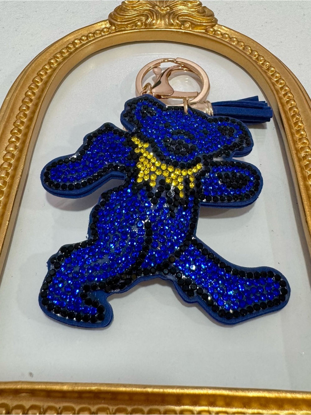 New Blue Crystal Dancing Bear Keychain with Tassel